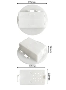 70mm Diameter White Round 2 AA Battery Holder With Timer and Tryme Hole Dimensional Drawing
